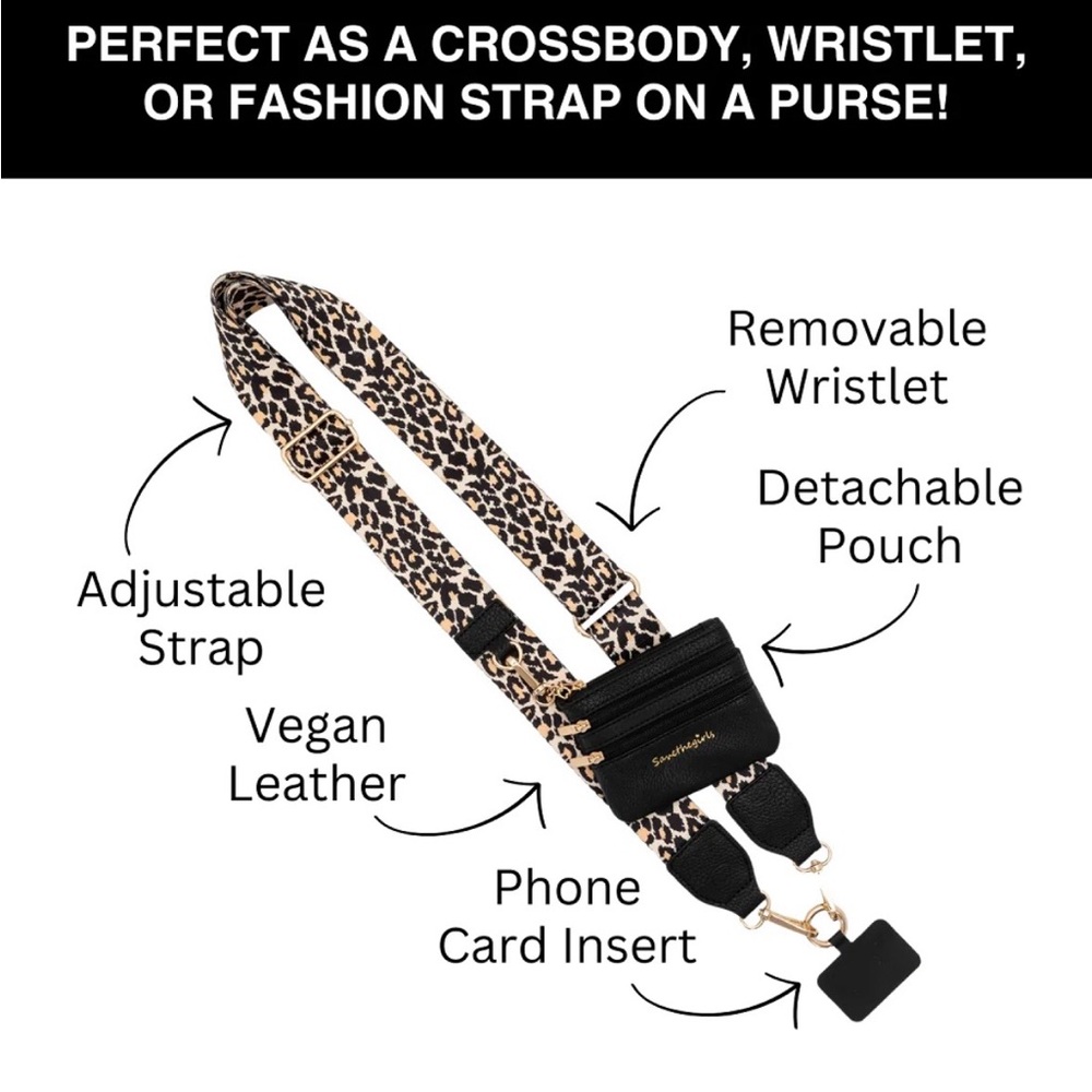 Leopard Print phone lanyard Strap with Black essentials Pouch - Picture 9 of 15